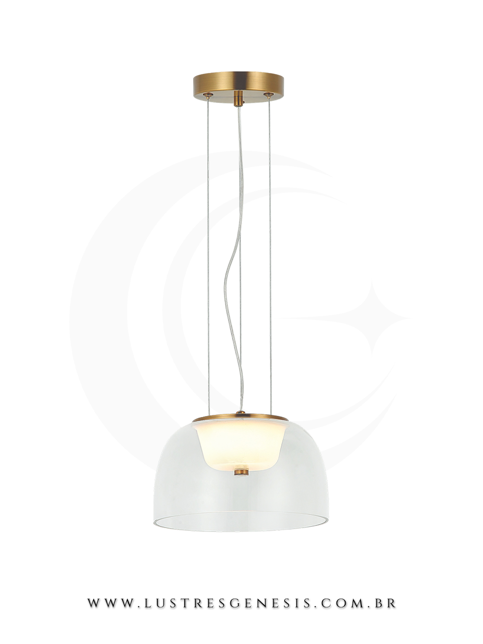 A Luminaria Pendente Sindora com acabamento em metal bronze e c&uacute;pula de vidro transparente e ideal para quem busca estilo moderno.